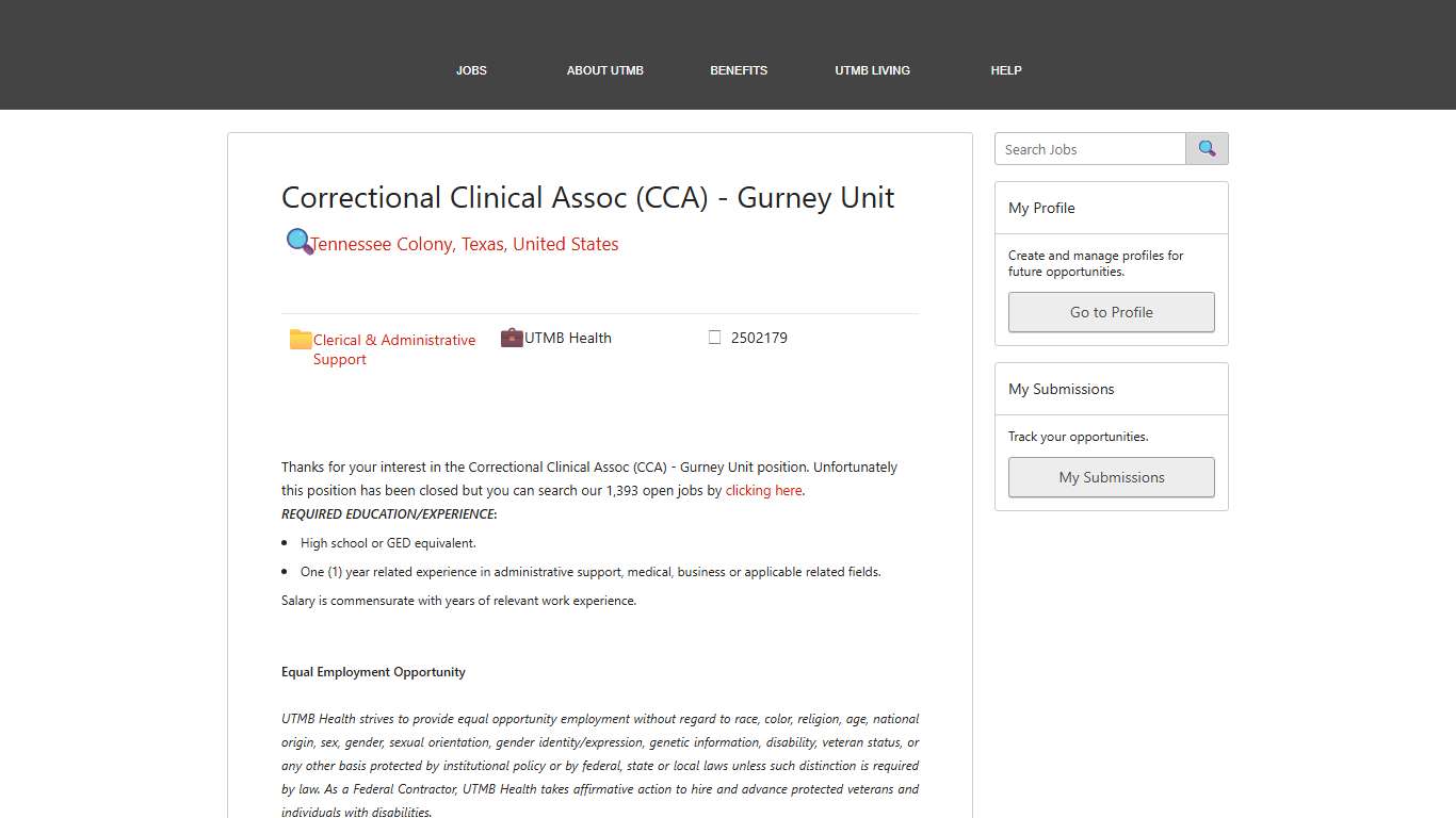 Correctional Clinical Assoc (CCA) - Gurney Unit - UTMB Health Careers