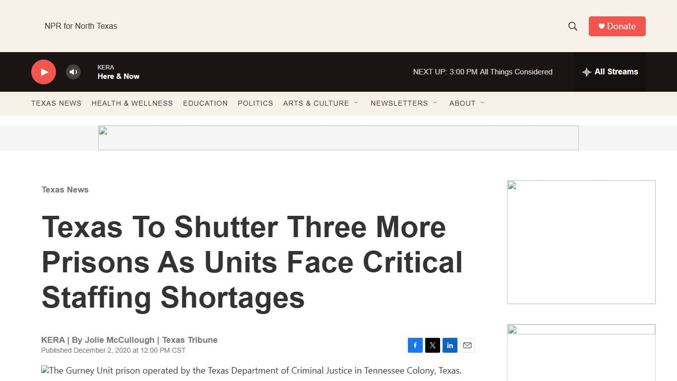 Texas To Shutter Three More Prisons As Units Face Critical Staffing Shortages KERA News